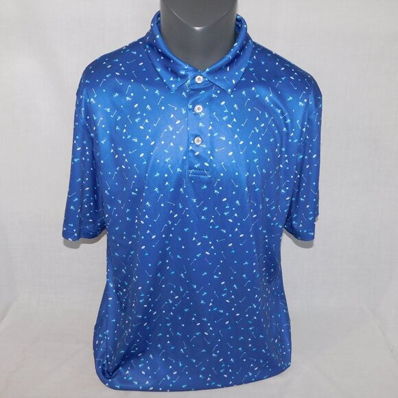 PGA Tour Course Essentials Mens XL Blue Golf Club Ball Hole Hat Polo Shirt - Picture 1 of 9